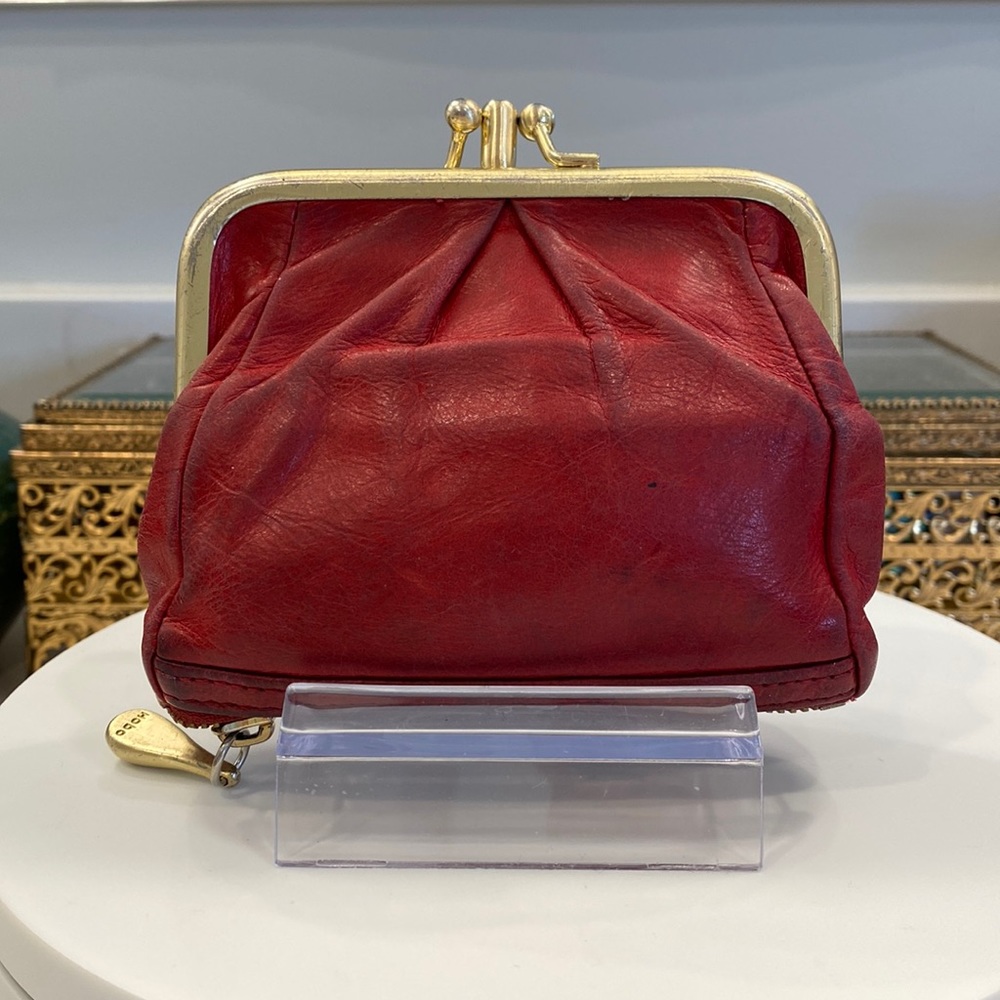 RARE VTG HOBO - The Original - Red Leather Compact Purse, Kisslock Tops, Mirror